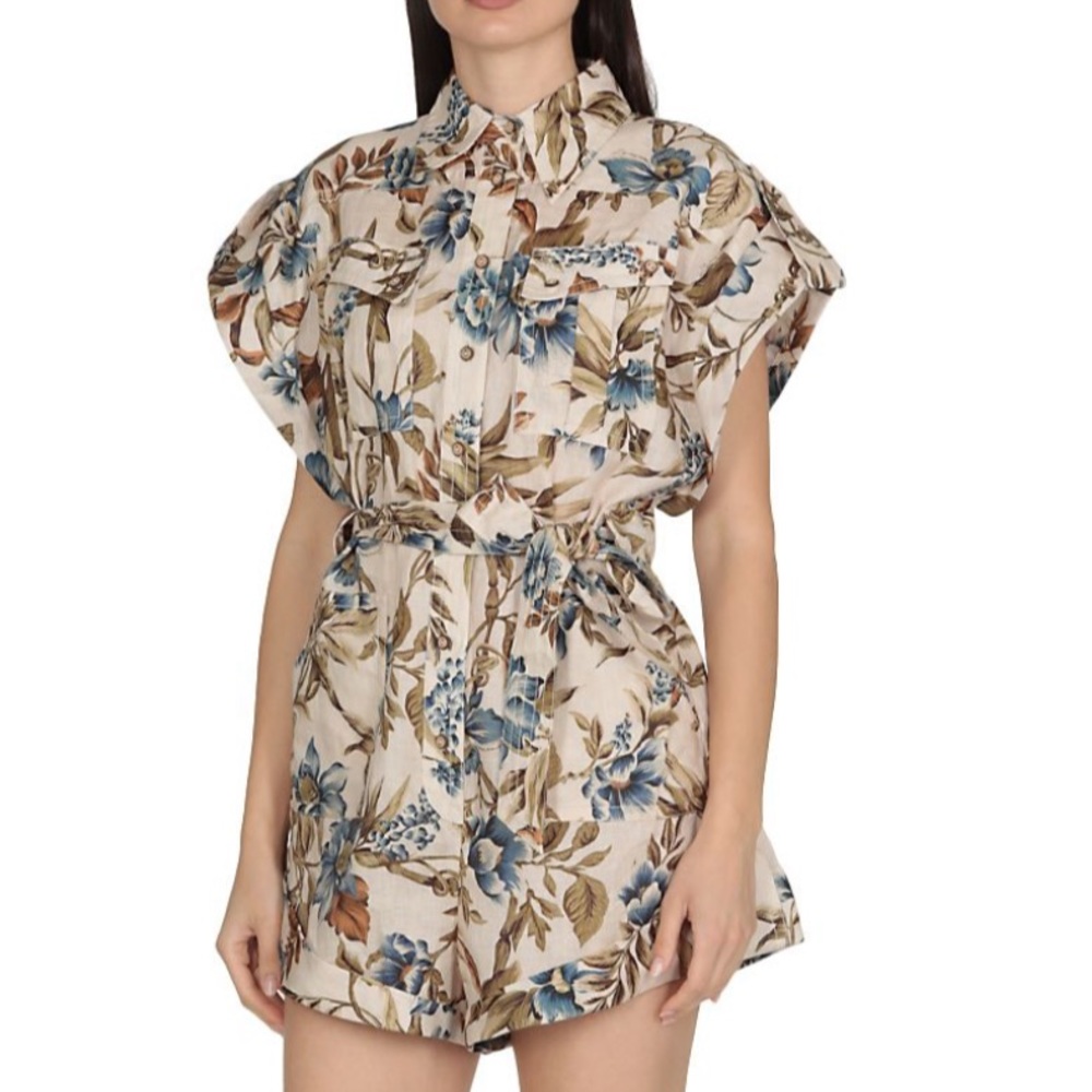 Zimmermann Aliane Roll Cuff  Linen Romper